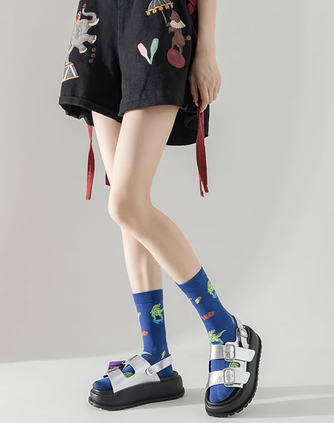 5 Pairs Cute Animal Crew Socks Fun Casual Cotton Calf Socks for Women