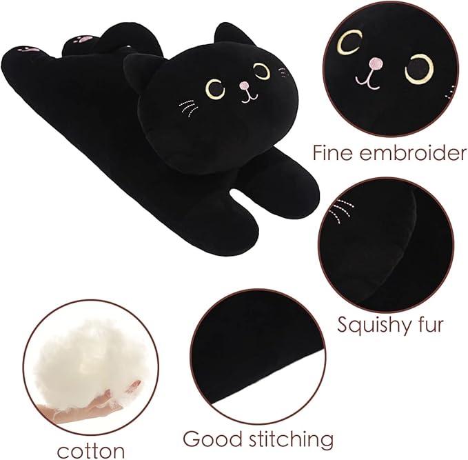 ARELUX 22in Soft Cat Big Sleeping Hugging Pillows,Black Cat Plush Pillow, Kitten Stuffed Animal Throw Pillows Accompany Plush for Friends Family Birthday