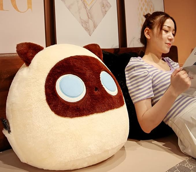 ARELUX 15.7 inch Round Black Cat Plush Pillow Stuffed Animal Cute Plush Toy Squishy Anime Round Black Cat Plushie Fluffy Kawaii Soft Hugging Pillow for Kids Boys Girls