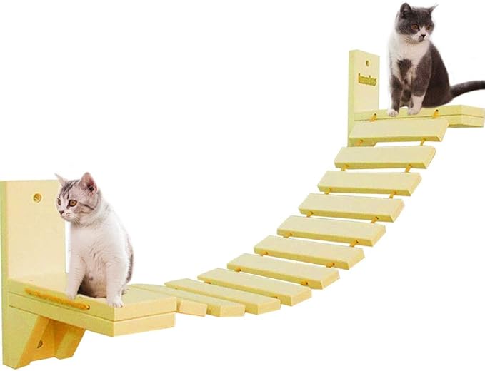 La La Pet® Wall-Mounted Cat Ladder Bridge with 2 Fixed Brackets Wood Cat Perch Mod Cat Lounge Hammock Cat Condo Kitty Activity Furniture Cat Climber Tree Tower Cat Cloud Shelf Board