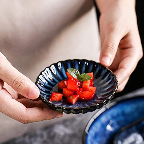 3.5 Inches Flower Shape Ceramic Sauce Dish,Mini Side Seasoning Dish,Condiment Dishes/Sushi Soy Dipping Bowl,Snack Serving Dishes,Porcelain Small Saucer Set(Set of 4)