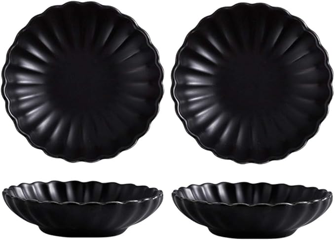 3.5 Inches Flower Shape Ceramic Sauce Dish,Mini Side Seasoning Dish,Condiment Dishes/Sushi Soy Dipping Bowl,Snack Serving Dishes,Porcelain Small Saucer Set(Set of 4)