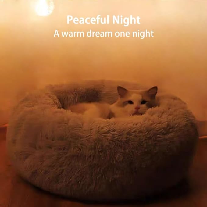Cat Beds for Indoor Cats, Dog Bed, Cat Bed, Machine Washable, Fluffy Round Pet Bed Non-Slip, Autumn and Winter Warmth, Cuddler Cushion Self Warming (Black, 30 inch)