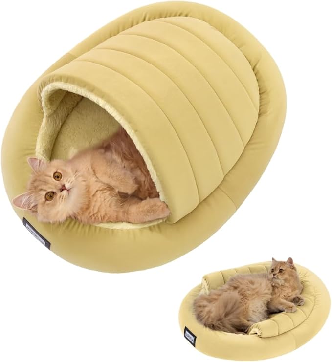 BALANCE 2 in 1 Cat Bed Cave for Kittens and Small Dogs, Cat Tents for Indoor Cats, Covered Cat Beds with Removable Cushion, Calming Cat Nest, Cat Hideaway, Washable Cat House with Non-Slip Bottom