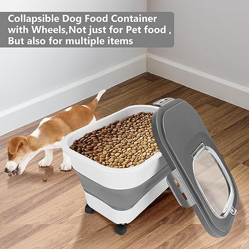 2 PCS Dog Food Storage Containers 15-20 Lbs Collapsible Dog Food Storage Container - with Measuring Cup &Scoop(Grey+Black)