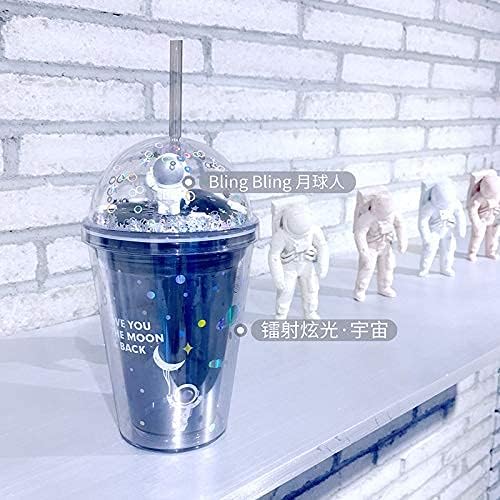 Astronaut Travel Tumblers with StrawSpace Boy Party Cups Cups Gift Reusable Plastic Cup Water Bottle Birthday Gift (Astronaut gray, 380ml)
