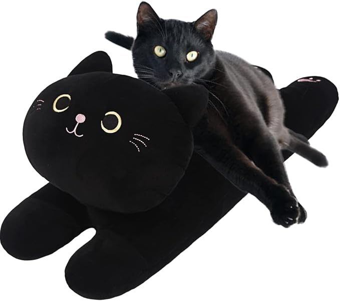 ARELUX 22in Soft Cat Big Sleeping Hugging Pillows,Black Cat Plush Pillow, Kitten Stuffed Animal Throw Pillows Accompany Plush for Friends Family Birthday
