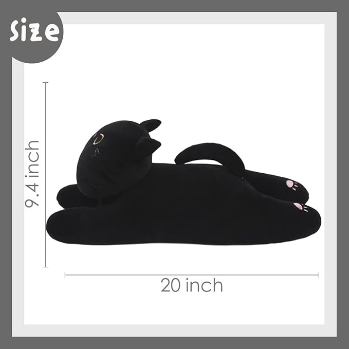 ARELUX 22in Soft Cat Big Sleeping Hugging Pillows,Black Cat Plush Pillow, Kitten Stuffed Animal Throw Pillows Accompany Plush for Friends Family Birthday