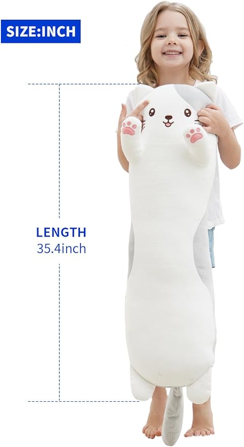 36" Cat Stuffed Animal, Soft Long Pillow Doll Cute Cartoon Kitten Plush Body Pillow Plushies Toy Gift for Kids, Girls, Birthdays, Easter