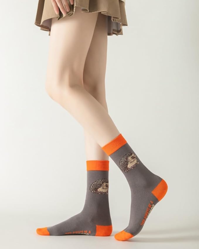 5 Pairs Cute Animal Crew Socks Fun Casual Cotton Calf Socks for Women