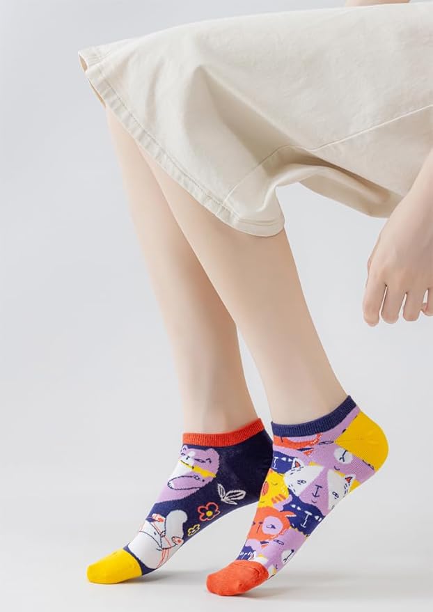 2 Pairs Funny Cartoon Animal Print Cotton Ankle Socks for Women Teens