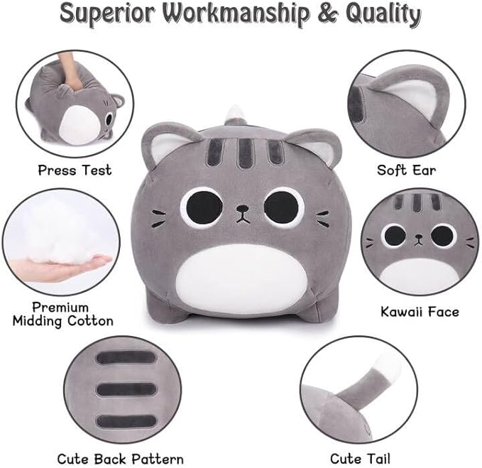 Auspicious beginning Grey Cat Plush Toy-20'' Cat Stuffed Animal, Kawaii Cat Plush Pillow Cat Plushie Soft Cat Sofa Pillow, Stuffed Cat Toys Room Decoration Birthday Gifts for Kids Girls Boys