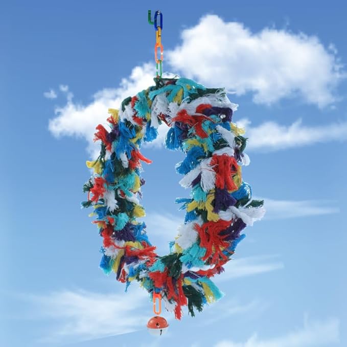 2Pcs Bird Swing，Bird Swing Toy，Bird Colorful Cotton Rope Hanging Ring Parrot Preening Grooming Chew Climb Biting Toy ，Large Bird Toys