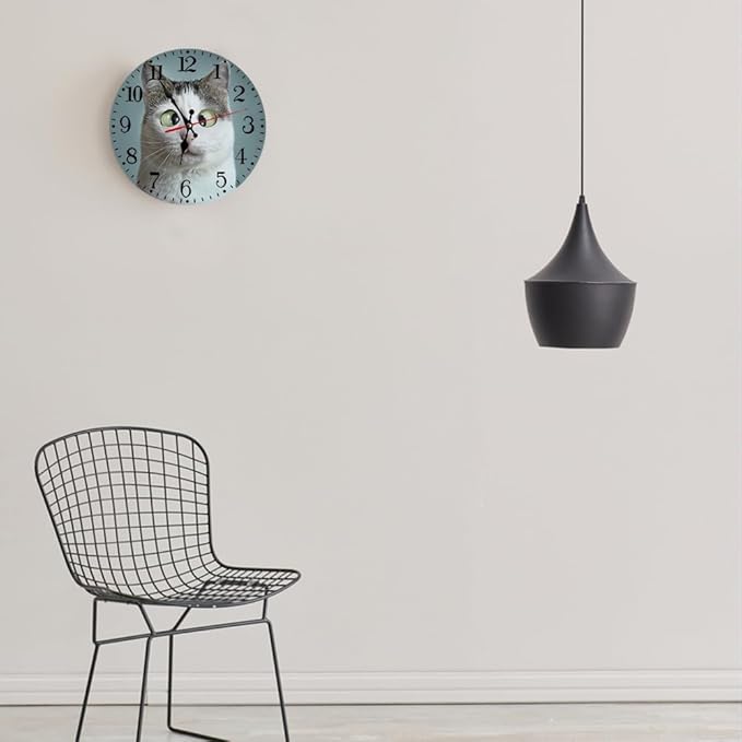 Ansouyi Round Wall Clock Battery Operated Clocks Wallclock 12 Inch,Funny Cute Cat Silent Non Ticking Wall Clock for Living Room,Kitchen,Home,Bathroom,Bedroom,Office or School