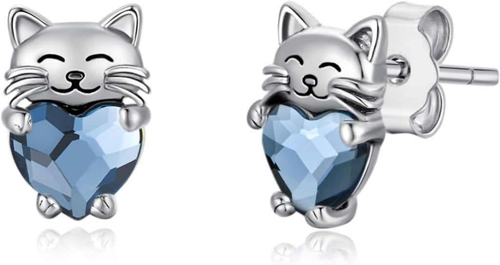 925 Sterling Silver Cat Earrings Cute Animal Kitten Stud Earrings cat Jewelry Gifts for Women Girls Hypoallergenic Earrings for Sensitive Ears