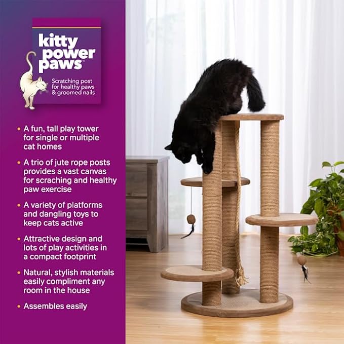 Prevue Pet Products 7150 Kitty Power Paws Multi-Platform Posts with Tassels Cat Scratcher, Natural