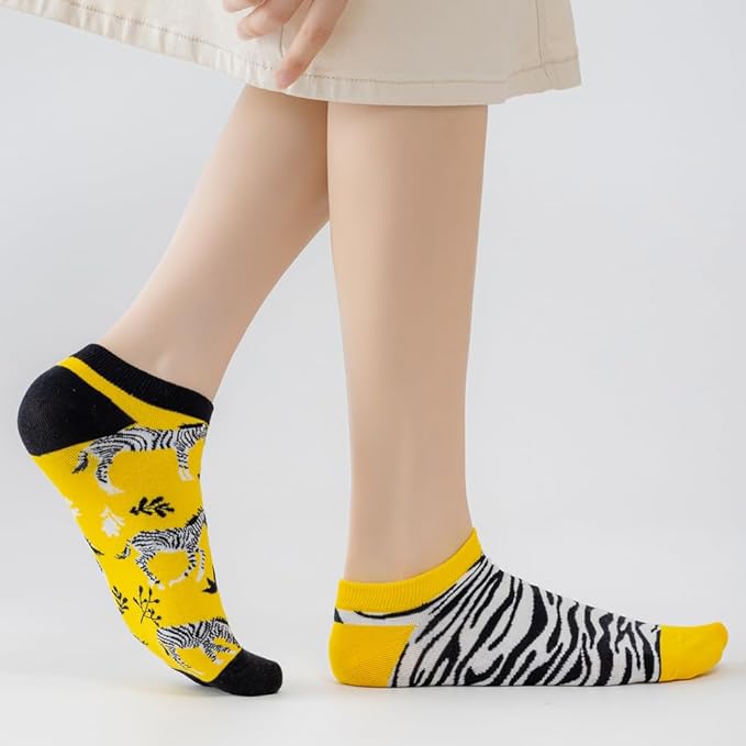 2 Pairs Funny Cartoon Animal Print Cotton Ankle Socks for Women Teens