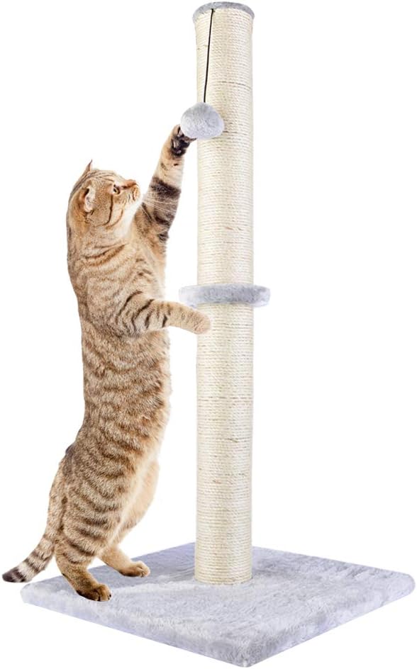 Dimaka 29" Height Tall Cat Scratching Post, Claw Scratcher with Sisal Rope and Covered with Soft Smooth Plush, Vertical Scratch [Full Strectch] for Standard Size Cats (Grey, 29 inches)