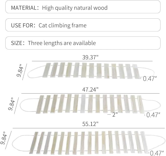 La La Pet® Wood Cat Bridge Ladder Cat Perch Cat Lounge Hammock Mod Cat Shelf Board Cat Climber Tree Tower Cat Condo Kitty Activity Furniture(39.37 x 9.84)