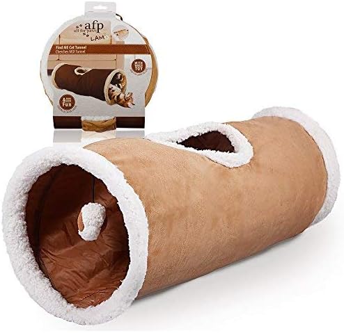 ALL FOR PAWS Cat Toys Cat Tunnel and Cat Cube Collapsible Kitten Indoor Toys Crinkle Cat Tunnel Cat Toys (Lambswool),You Will Receive Either a Brown or Gray or tan Toy