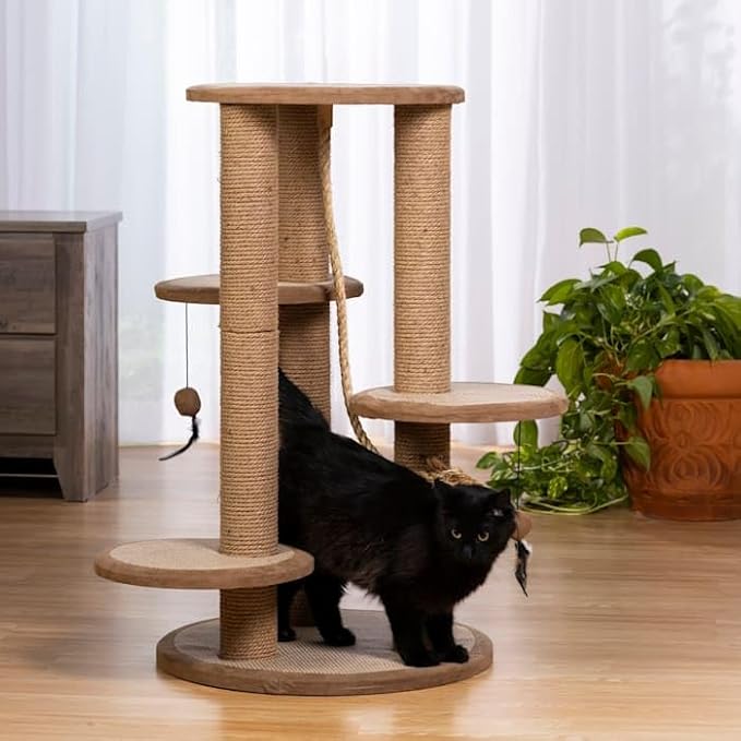 Prevue Pet Products 7150 Kitty Power Paws Multi-Platform Posts with Tassels Cat Scratcher, Natural