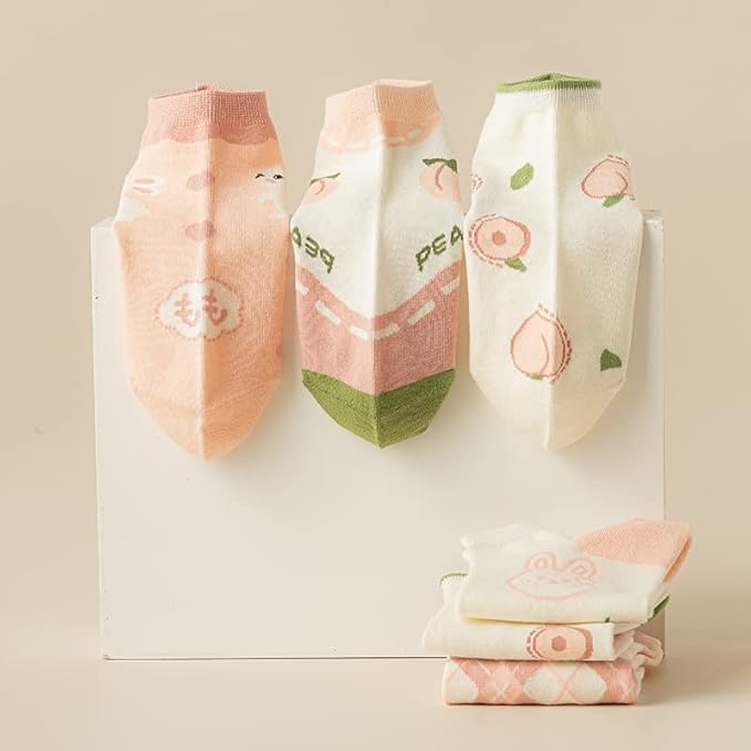 5/10 Pairs Combed Cotton Socks for Women with Cute Animals/Flowers Patterned Ankle Socks