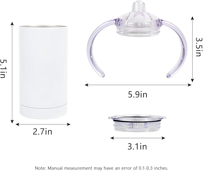 6 Pack Sublimation Blanks Sippy Cup Baby Bottle with Handles Straight Stainless Steel Insulated Skinny Tumblers with Splash proof Lid 12 oz Shatterproof Water Tumbler