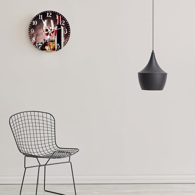 Ansouyi Round Wall Clock Battery Operated Clocks Wallclock 10 Inch,Red Wine Grapes Silent Non Ticking Wall Clock for Living Room,Kitchen,Home,Bathroom,Bedroom,Office or School