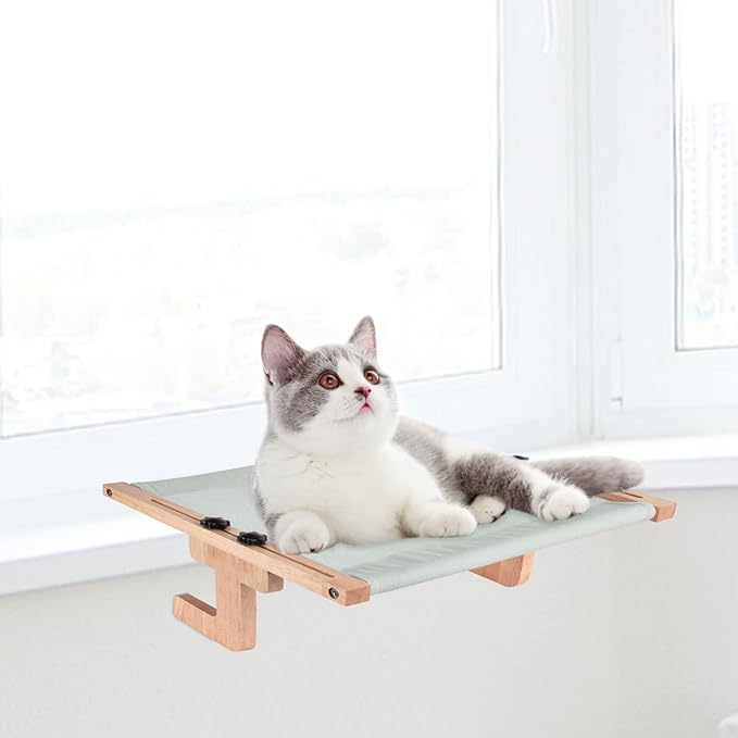 Petmolico Cat Window Perch, Wood Cat Ledge for Window Sill Cat Window Hammock for Indoor Cats up to 40 lbs, Gray