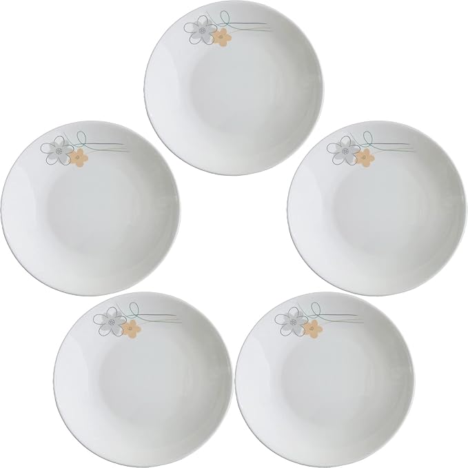 5 Pack Porcelain Plates with Yellow Flower Pattern, 7 inch Large Dessert Salad Ceramic Dinner Plates, Ceramic Dessert Dishes for Steak, Pasta, Pizza, Appetizer ( Dishwasher Safe & Microwave Safe)