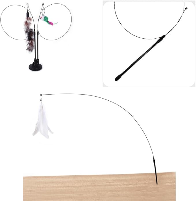 5 Pack Cat Wand Toy Replacement Rod 32'' Flexible Steel Wire Teaser for Cats Feather Toys Worms Bell Refills Rainbow Ribbon Attachments Kitten Interactive Catcher Charmer Exercise