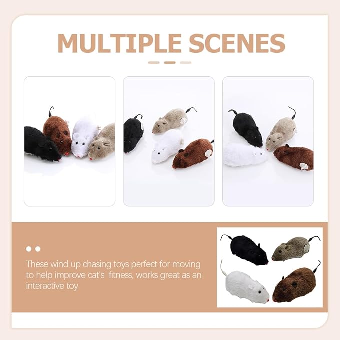 balacoo 4pcs Plush Clockwork Mouse Small Dog Toy Animals Toys pet Toys Soft Toy cat Teaser Toy cat mice Toys Stuffed Rat Toy Mouse cat Mouse Wind up Mouse cat Toy Fake Mouse Puppy Plastic