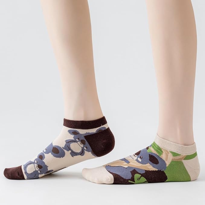 2 Pairs Funny Cartoon Animal Print Cotton Ankle Socks for Women Teens