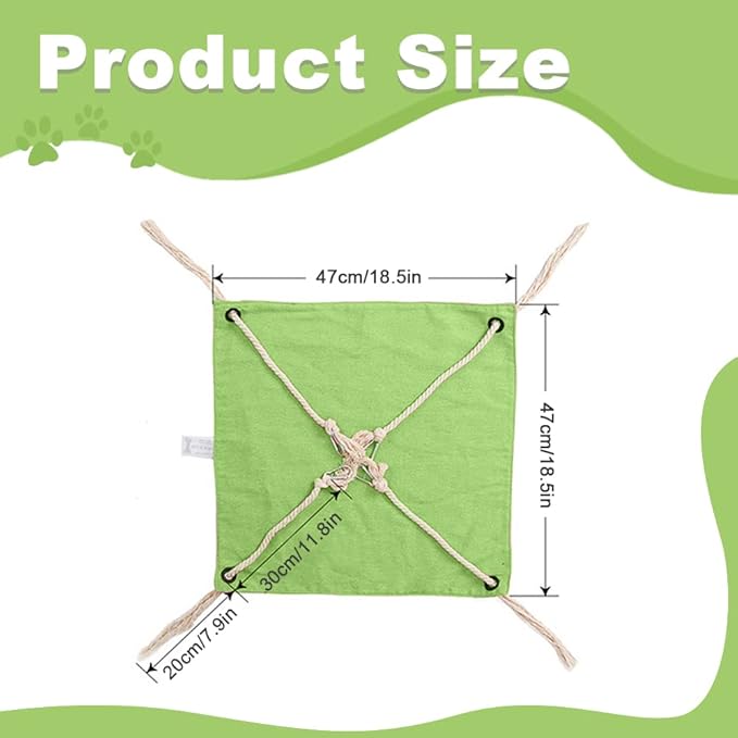 Cat Hammock, Breathable Pet Cage Hammock, Cat Hanging Bed with Metal Carabiners and Tassels, Cat Hanging Hammock for Cage, Hammocks for Kittens, Rabbits, Small Dogs (Green)