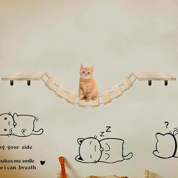 Wooden Cat Wall Steps Handcrafted Wall Mount Cat Perch Climber Tree Shelf Cat Bridge Ladder Kitten Platform Board Climbing Stairs for Wall Mounting Cat Tree Activity Center Pet Play Furniture