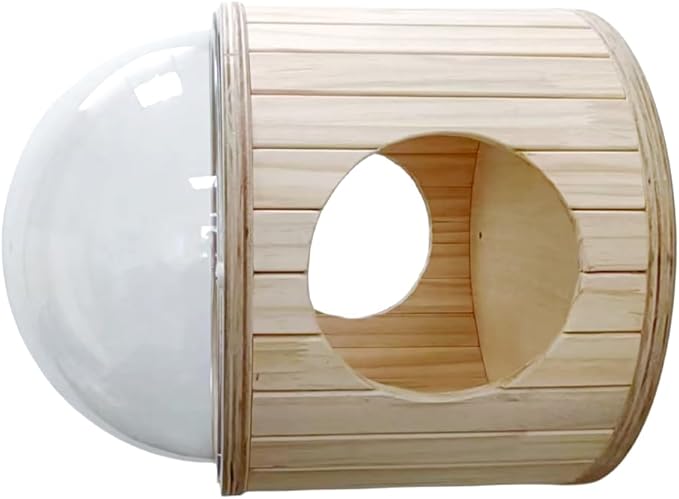 Wall-Mounted Cat Bed Furniture Round Space Capsule Acrylic Cat Perch Steps Cat Wooden Shelf Cat Lover Gift Cat Tree Tower-Side Stripe Style-1