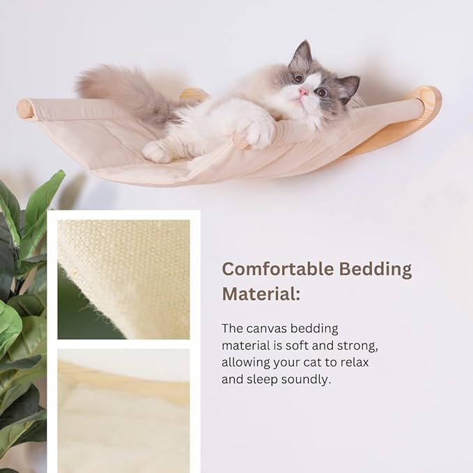 Cat Wall Hammock with Steps | Mounted Wall Furniture of Cats | Perches and Pet Bed for Large Cats | Strong Pet Hammock Set for Cats | Cat Wall Shelves