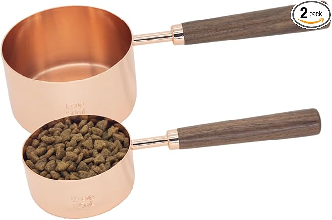 2 Pcs Dog Food Scoop Measuring-Cup, Stainless Steel Pet Food Scoops, Cat Food Measuring Cup, 1 CUP and 1/2 CUP Two-Pack Food Scoopers