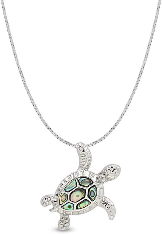 AFFY Abalone Shell Animal (Starfish, Dolphin, Seahorse, Frog, Dragonfly, Whale Tail, Turtle) 14K White Gold Over Sterling Silver Pendant Necklace Jewelry Gift For Her