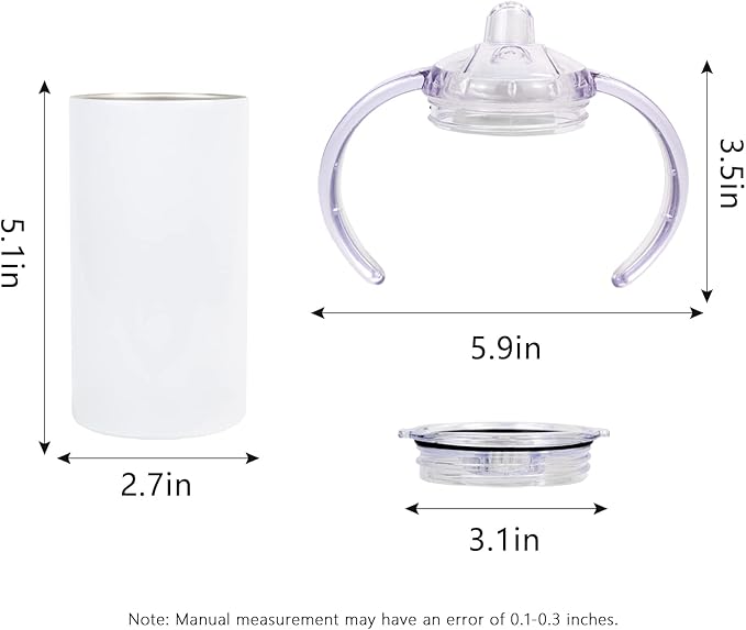 2 Pack Sublimation Blank Sippy Cup Tumblers with Handles Straight Stainless Steel Insulated Skinny Tumblers with Splash-proof Lid 12 oz Shatterproof Water Tumbler