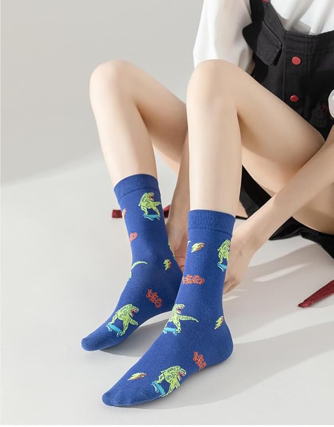 5 Pairs Cute Animal Crew Socks Fun Casual Cotton Calf Socks for Women