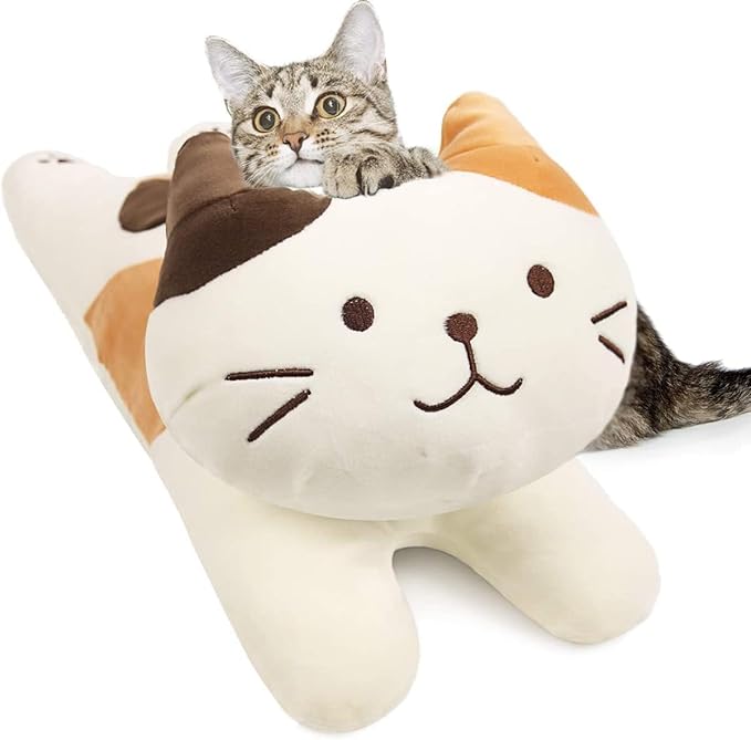 ARELUX 22in Soft Cat Big Sleeping Hugging Pillows,White Cat Plush Pillow, Kitten Stuffed Animal Throw Pillows Accompany Plush for Friends Family Birthday