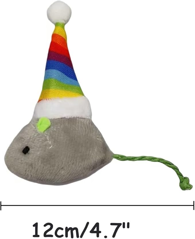 6-Pack Christmas Catnip Cat Mice Toys with Rainbow Santa Hats Interactive Cat Toys for Indoor Cats Kittens, Christmas Thanksgiving Cat Toy Gift