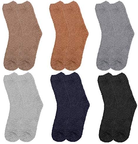 6 Pairs Womens Fuzzy Socks Winter Warm Soft Cozy Fluffy Microfiber House Sleeping Slipper Socks Christmas Gifts