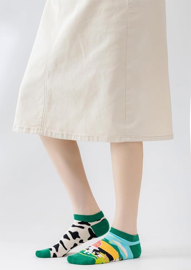 2 Pairs Funny Cartoon Animal Print Cotton Ankle Socks for Women Teens