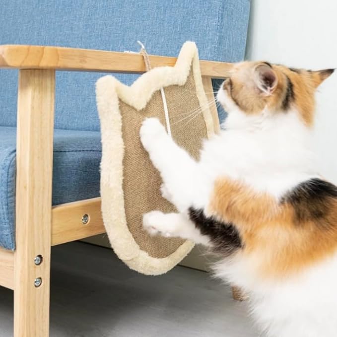 Nanu Lopez Cat Scratching Wall Pad, Premium Plush Small Scratcher Post with Hanging Ball for Indoor Cats, Durable Recyclable