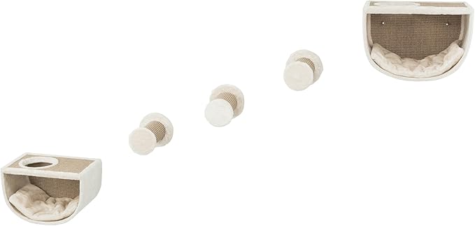 TRIXIE Eden Wall Mount Cat Tree 5pc Set, 2 Condos and 3 Perches/Steps, Scratching Post, Brown