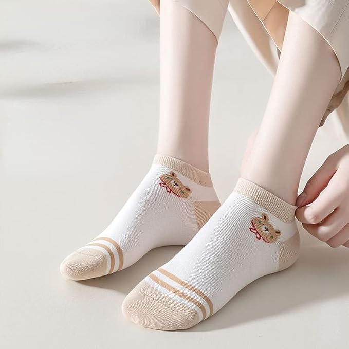 5/10 Pairs Combed Cotton Socks for Women with Cute Animals/Flowers Patterned Ankle Socks