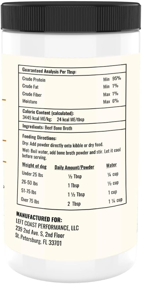 8oz Beef Bone Broth Powder for Dogs and Cats – Human Grade Grass-Fed Bone Broth for Picky Eaters – Supports Joints and Gut Health – Single Ingredient Bone Broth for Cats -Dog Food Toppers For Dry Food