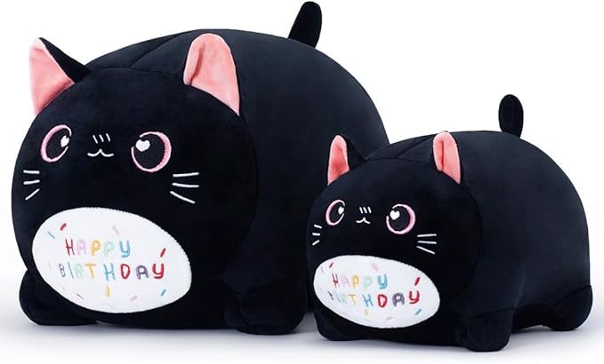 15.8'' Cat Plush Stuffed Animals Birthdays Gifts, Black Cat Plush Pillow Soft Kitty Plushie, Chubby Plush Toy Birthday Gifts for Kids Girlfriend